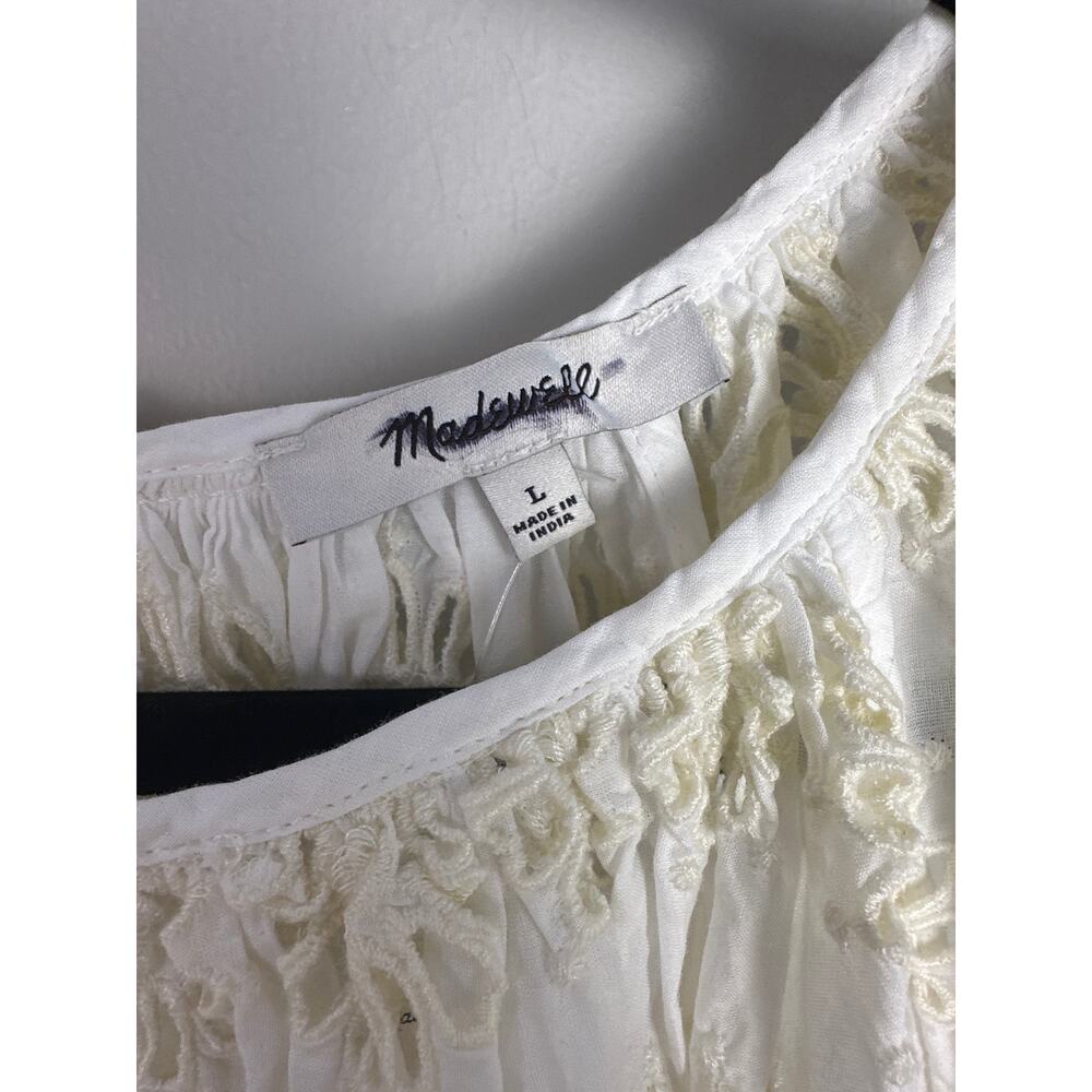Madewell NWT Women’s Embroidered Shirred Eyelet Puff Sleeve Top size Large - Picture 4 of 7